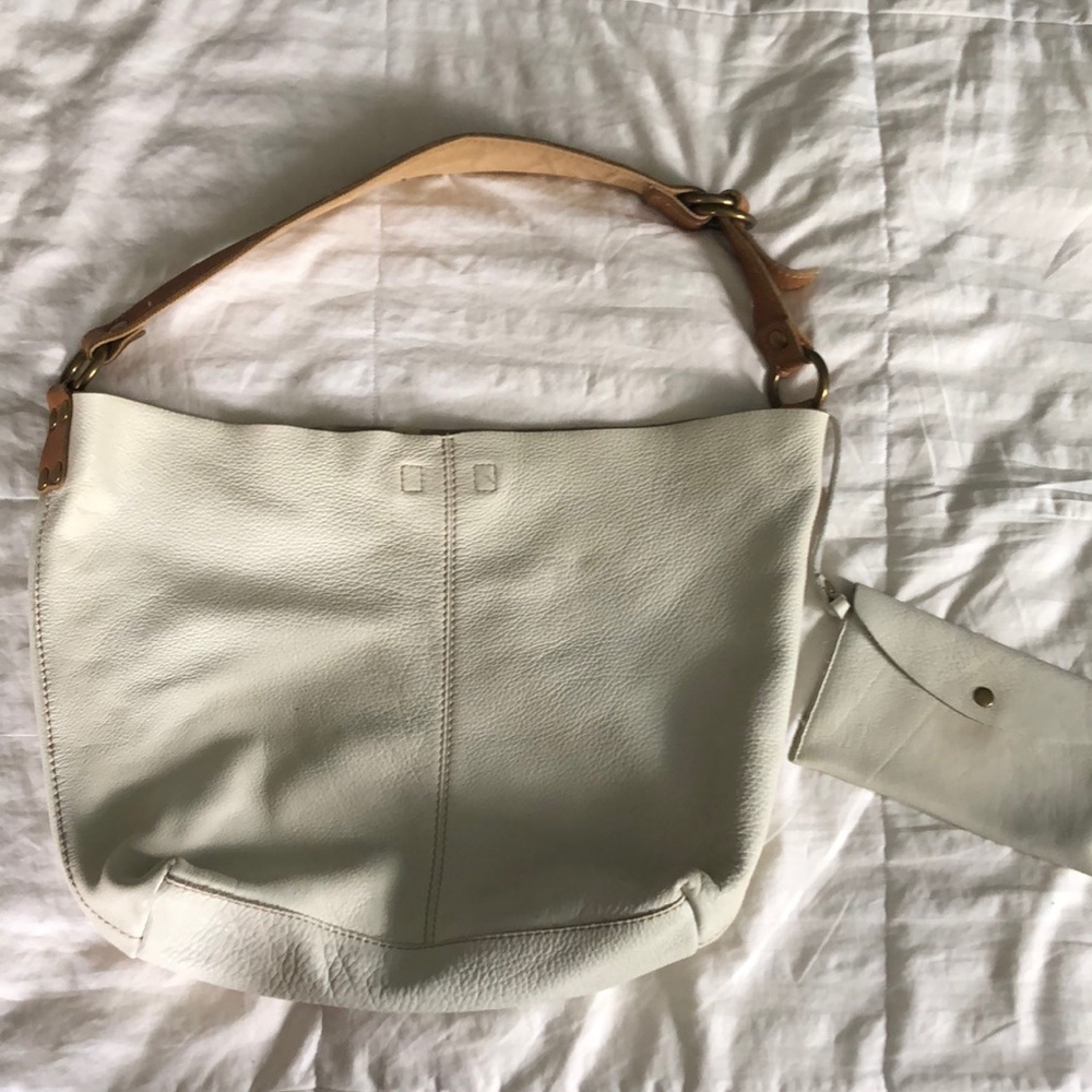 Lucky Brand white leather satchel w/coin purse